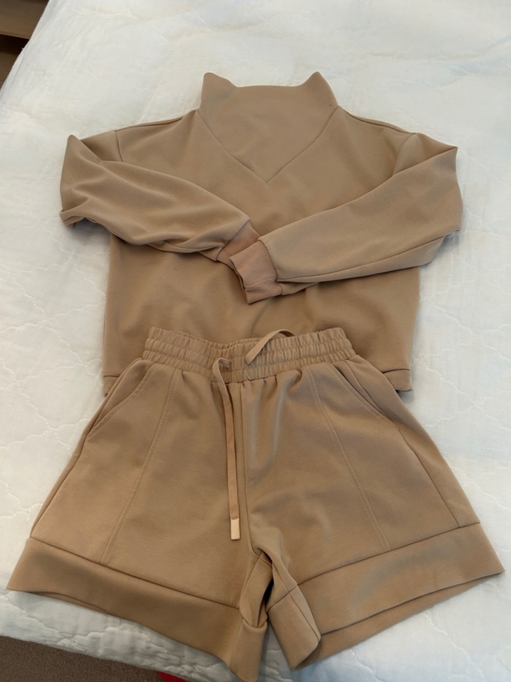 Cozy Tan Lounge Set - Sweatshirt & Shorts